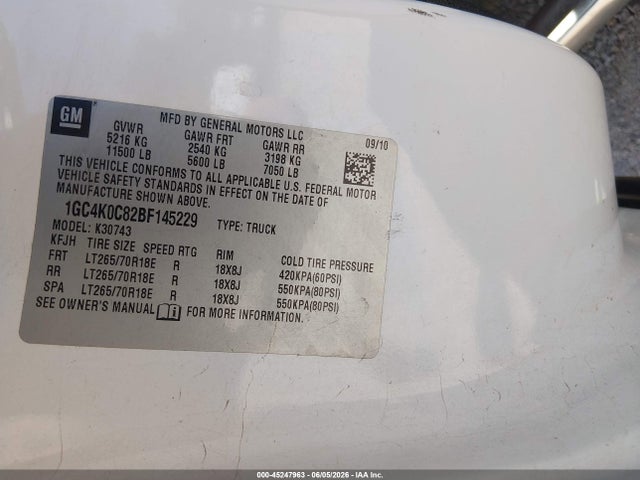 45247963 :رقم المزاد ، 1GC4K0C82BF145229 vin ، 2011 Chevrolet Silverado 3500hd Lt مزاد بيع