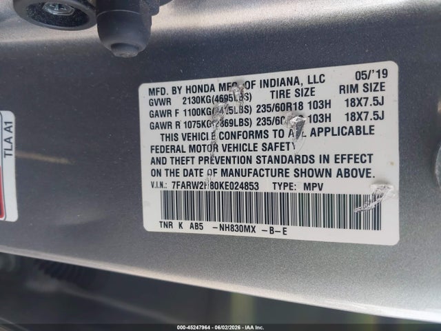 Aukcja sprzedaży 2019 Honda Cr-v Ex-l, vin: 7FARW2H80KE024853, numer aukcji: 45247964