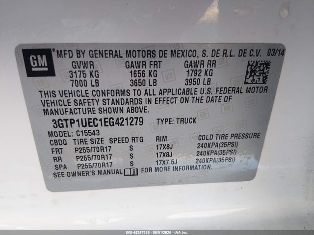 Продажа на аукционе авто 2014 Gmc Sierra 1500 Sle, vin: 3GTP1UEC1EG421279, номер лота: 45247966