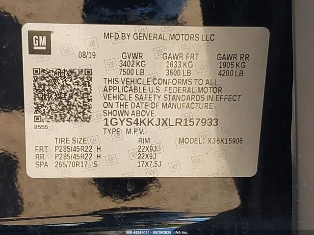 Продажа на аукционе авто 2020 Cadillac Escalade Esv 4wd Platinum, vin: 1GYS4KKJXLR157933, номер лота: 45248011