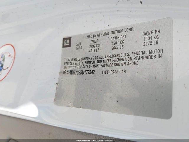 45248046 :رقم المزاد ، 1G4HD57238U177542 vin ، 2008 Buick Lucerne Cxl مزاد بيع