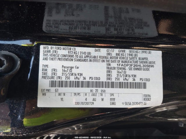 Продажа на аукционе авто 2017 Ford Focus Se, vin: 1FADP3F26HL305896, номер лота: 45248050