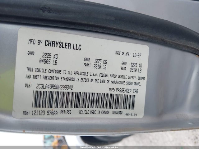 2008 Chrysler 300 Lx მანქანა იყიდება აუქციონზე, vin: 2C3LA43R98H209342, აუქციონის ნომერი: 45248062