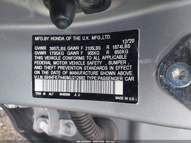 45248064 :رقم المزاد ، SHHFK7H40MU212682 vin ، 2021 Honda Civic Sport مزاد بيع