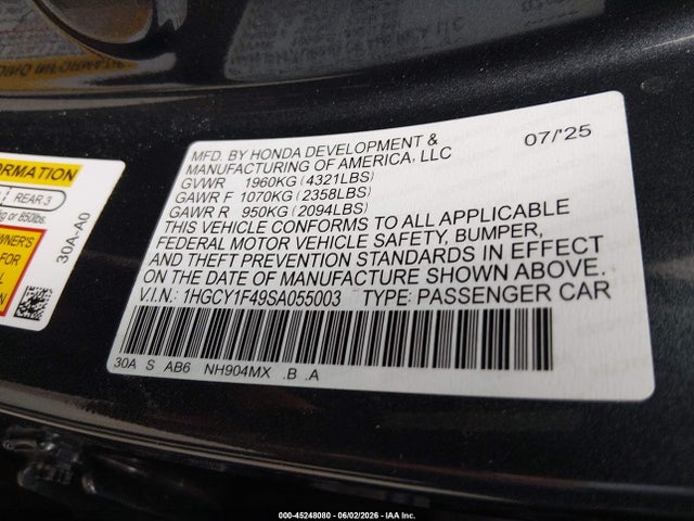 Honda ACCORD SE 2025 1HGCY1F49SA055003 Image 9