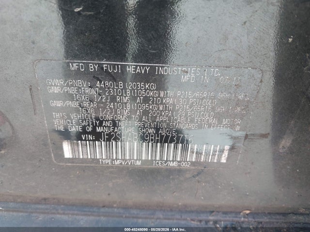 2011 Subaru Forester 2.5x მანქანა იყიდება აუქციონზე, vin: JF2SHABC9BH773716, აუქციონის ნომერი: 45248090