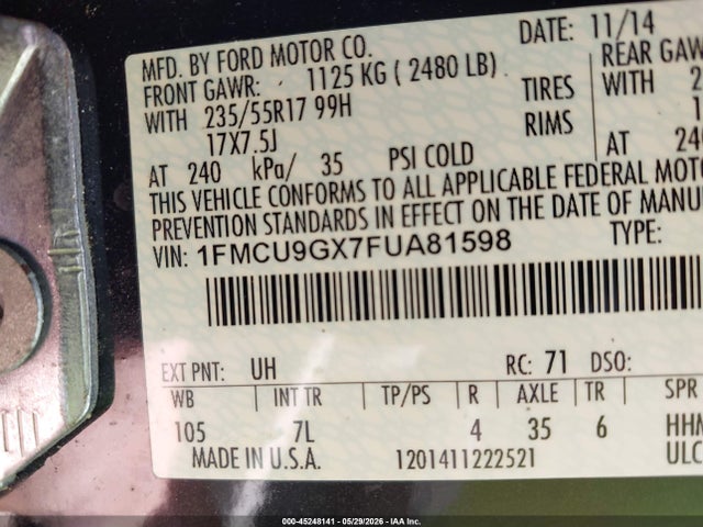 Продажа на аукционе авто 2015 Ford Escape Se, vin: 1FMCU9GX7FUA81598, номер лота: 45248141