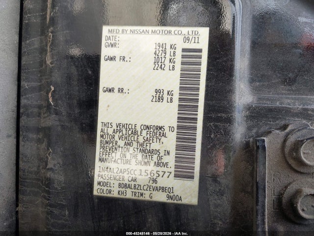 Продажа на аукционе авто 2012 Nissan Altima 2.5 S, vin: 1N4AL2AP5CC156577, номер лота: 45248146