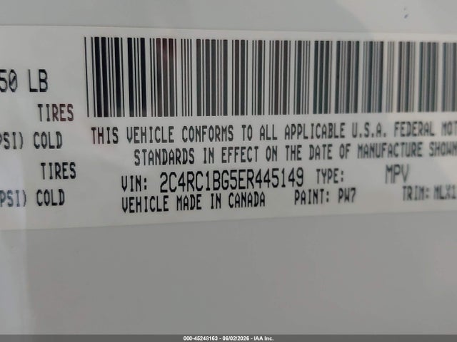 2014 Chrysler Town & Country Touring მანქანა იყიდება აუქციონზე, vin: 2C4RC1BG5ER445149, აუქციონის ნომერი: 45248163