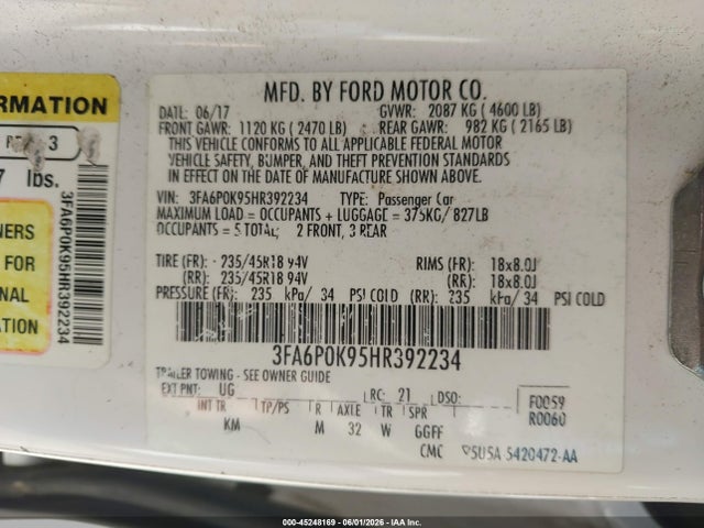 Продажа на аукционе авто 2017 Ford Fusion Titanium, vin: 3FA6P0K95HR392234, номер лота: 45248169