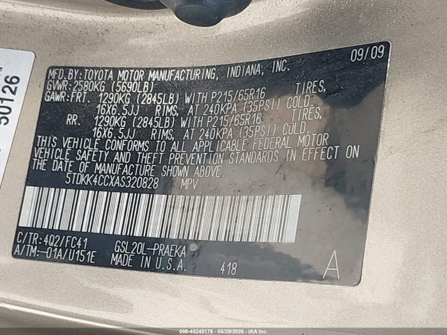 Продаж на аукціоні авто 2010 Toyota Sienna Le, vin: 5TDKK4CCXAS320828, номер лоту: 45248176