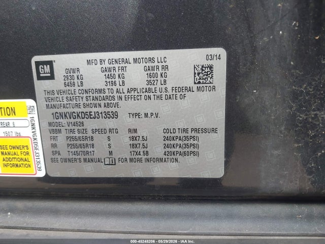 Chevrolet Traverse 1lt 2014 1GNKVGKD5EJ313539 Image 9