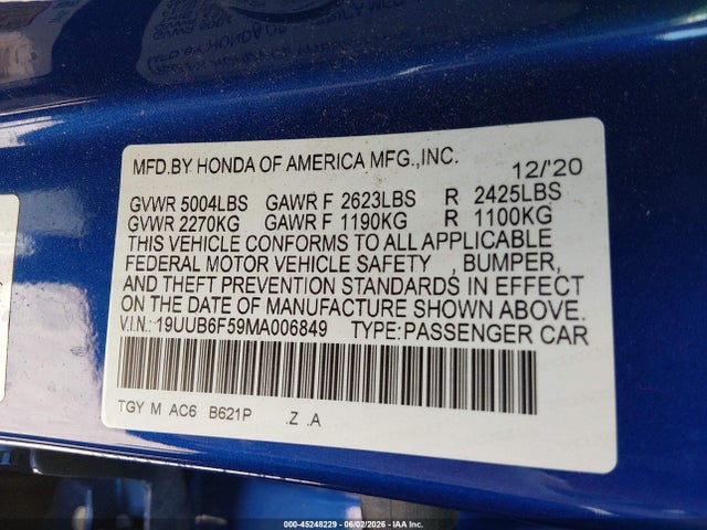 Aukcja sprzedaży 2021 Acura Tlx A-spec Package, vin: 19UUB6F59MA006849, numer aukcji: 45248229