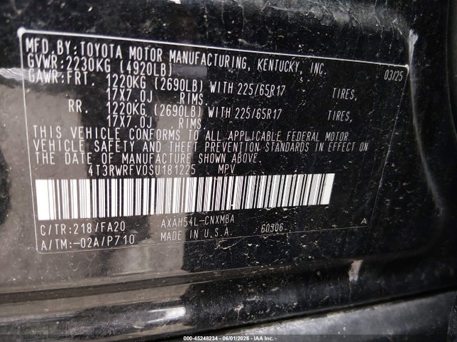 2025 Toyota Rav4 Hybrid Xle მანქანა იყიდება აუქციონზე, vin: 4T3RWRFV0SU181225, აუქციონის ნომერი: 45248234