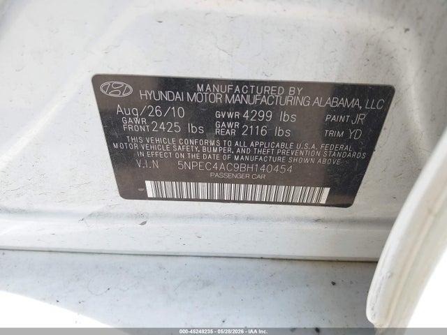 Продаж на аукціоні авто 2011 Hyundai Sonata Limited, vin: 5NPEC4AC9BH140454, номер лоту: 45248235
