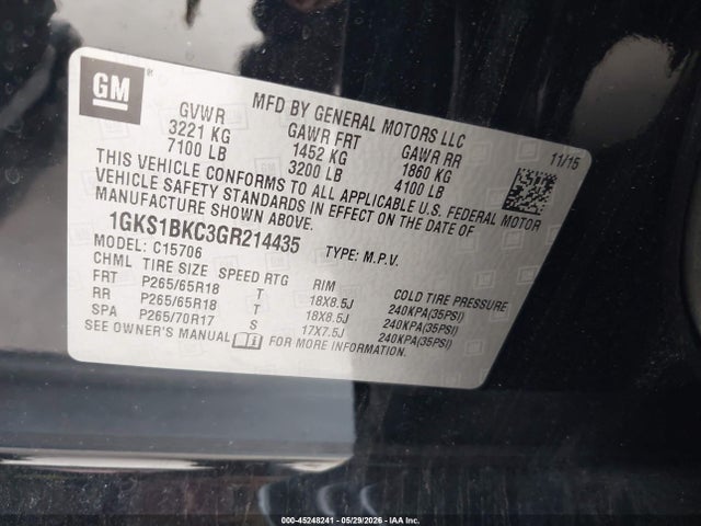 Aukcja sprzedaży 2016 Gmc Yukon Slt, vin: 1GKS1BKC3GR214435, numer aukcji: 45248241