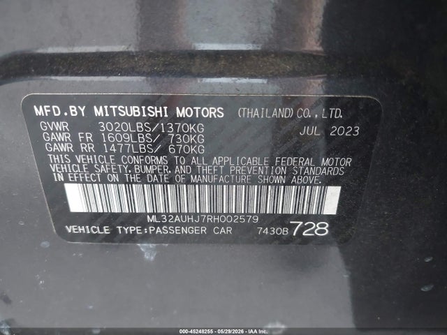 Продажа на аукционе авто 2024 Mitsubishi Mirage Es, vin: ML32AUHJ7RH002579, номер лота: 45248255