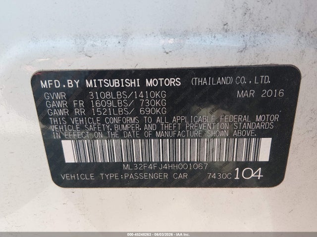 Продаж на аукціоні авто 2017 Mitsubishi Mirage G4 Se, vin: ML32F4FJ4HH001067, номер лоту: 45248263