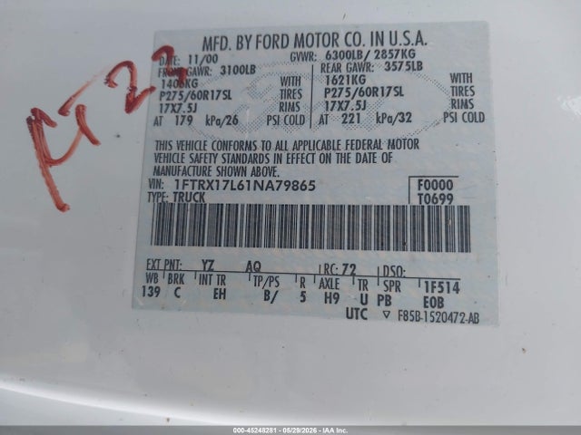 Aukcja sprzedaży 2001 Ford F-150 Lariat/xl/xlt, vin: 1FTRX17L61NA79865, numer aukcji: 45248281