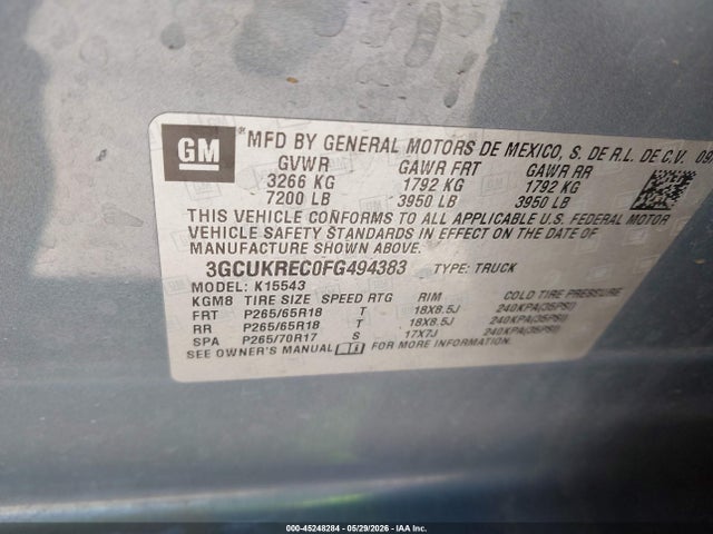 Chevrolet Silverado 1500 2lt 2015 3GCUKREC0FG494383 Image 9