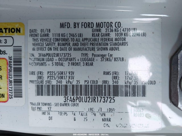 Продажа на аукционе авто 2018 Ford Fusion Hybrid Se, vin: 3FA6P0LU2JR173725, номер лота: 45248296