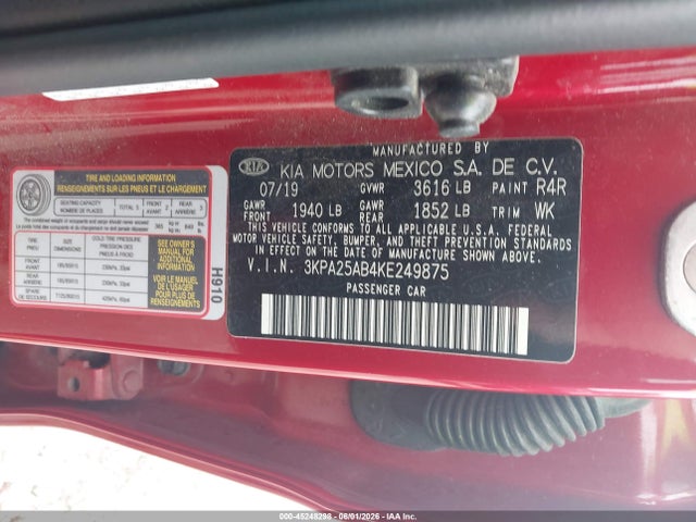Продажа на аукционе авто 2019 Kia Rio 5-door S, vin: 3KPA25AB4KE249875, номер лота: 45248298