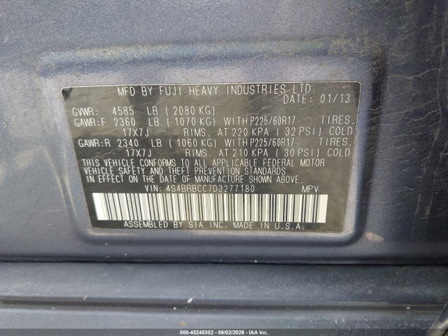 Продажа на аукционе авто 2013 Subaru Outback 2.5i Premium, vin: 4S4BRBCC7D3277180, номер лота: 45248302