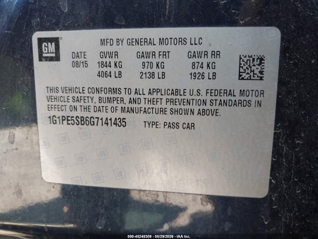 45248309 :رقم المزاد ، 1G1PE5SB6G7141435 vin ، 2016 Chevrolet Cruze Limited 1lt Auto مزاد بيع