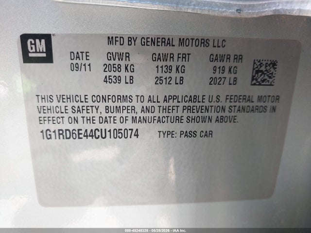 Aukcja sprzedaży 2012 Chevrolet Volt, vin: 1G1RD6E44CU105074, numer aukcji: 45248328