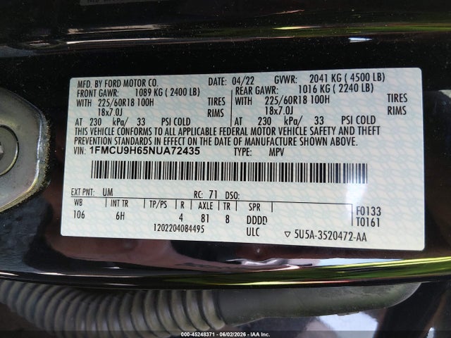Продаж на аукціоні авто 2022 Ford Escape Sel, vin: 1FMCU9H65NUA72435, номер лоту: 45248371