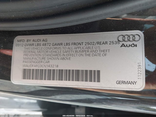 Aukcja sprzedaży 2012 Audi A6 2.0t Premium, vin: WAUDFAFC0CN143218, numer aukcji: 45248390