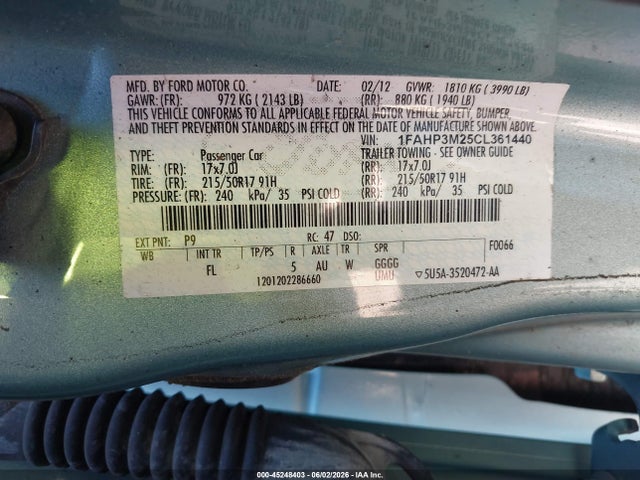 Aukcja sprzedaży 2012 Ford Focus Sel, vin: 1FAHP3M25CL361440, numer aukcji: 45248403