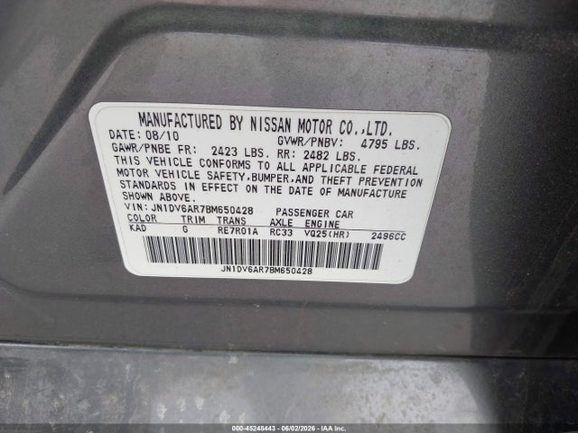 Продажа на аукционе авто 2011 Infiniti G25x, vin: JN1DV6AR7BM650428, номер лота: 45248443
