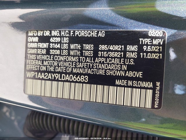 Aukcja sprzedaży 2020 Porsche Cayenne, vin: WP1AA2AY9LDA06683, numer aukcji: 45248453
