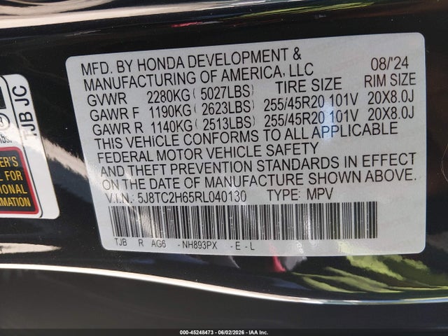 2024 Acura Rdx A-spec Package მანქანა იყიდება აუქციონზე, vin: 5J8TC2H65RL040130, აუქციონის ნომერი: 45248473