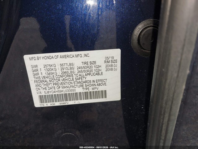Aukcja sprzedaży 2019 Acura Mdx Tech Pkg, vin: 5J8YD4H59KL033550, numer aukcji: 45248504
