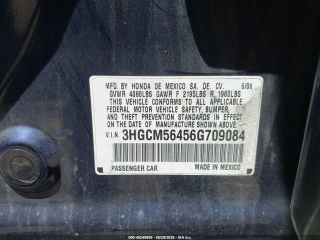 45248509 :رقم المزاد ، 3HGCM56456G709084 vin ، 2006 Honda Accord 2.4 Lx مزاد بيع