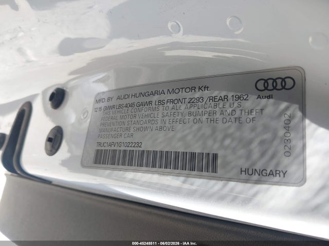 45248511 :رقم المزاد ، TRUC1AFV1G1022232 vin ، 2016 Audi Tts 2.0t مزاد بيع