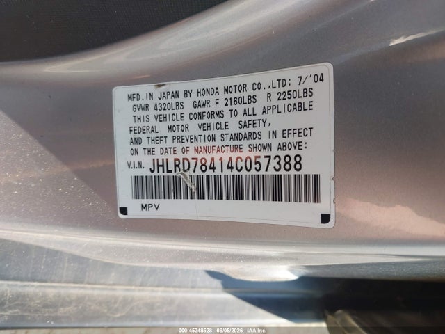 Продаж на аукціоні авто 2004 Honda Cr-v Lx, vin: JHLRD78414C057388, номер лоту: 45248528