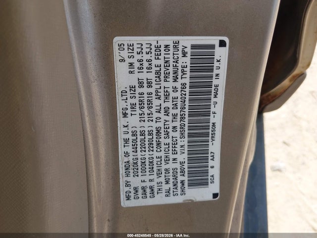 Aukcja sprzedaży 2006 Honda Cr-v Lx, vin: SHSRD78576U402766, numer aukcji: 45248545