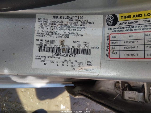 Aukcja sprzedaży 2010 Ford Fusion Sel, vin: 3FAHP0JA6AR323501, numer aukcji: 45248553