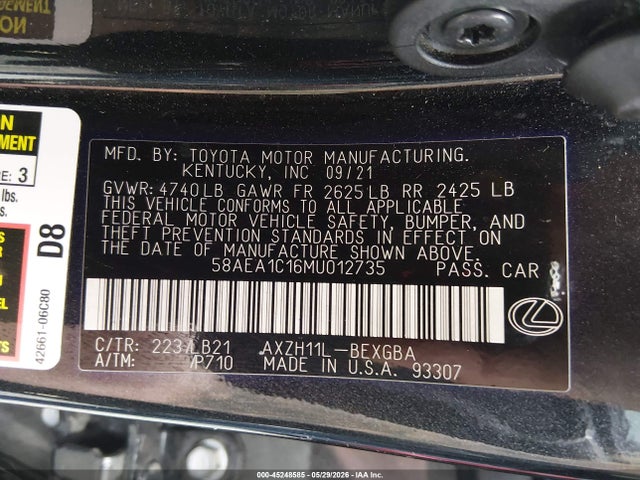 Lexus Es 300h Luxury 2021 58AEA1C16MU012735 Image 9