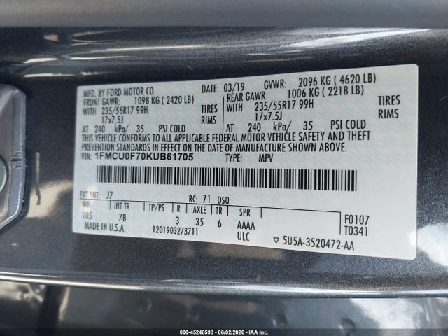 Ford ESCAPE S 2019 1FMCU0F70KUB61705 Image 9