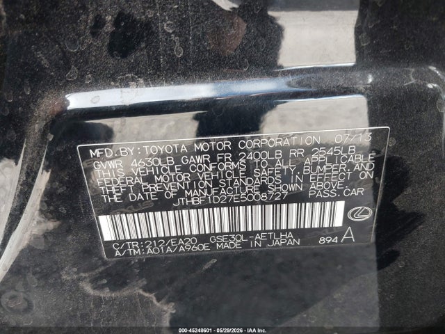 Lexus IS 250 2014 JTHBF1D27E5008727 Image 9
