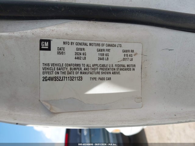 Aukcja sprzedaży 2001 Buick Century Custom, vin: 2G4WS52J711321123, numer aukcji: 45248606
