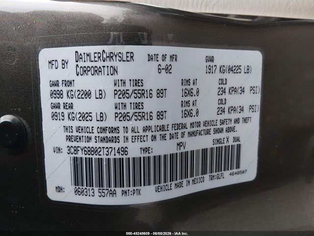 Продажа на аукционе авто 2002 Chrysler Pt Cruiser Limited, vin: 3C8FY68B02T371496, номер лота: 45248609