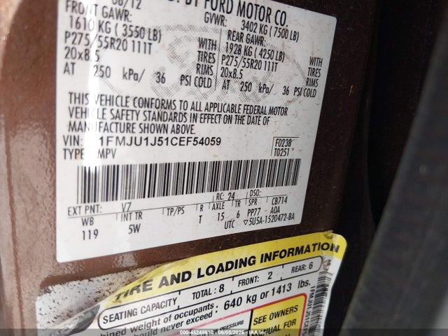 Auction sale of the 2012 Ford Expedition King Ranch, vin: 1FMJU1J51CEF54059, lot number: 45248610