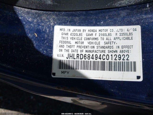 Продажа на аукционе авто 2004 Honda Cr-v Lx, vin: JHLRD68494C012922, номер лота: 45248612