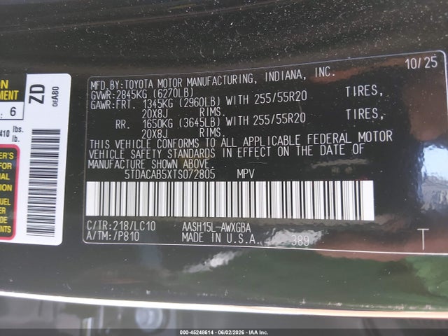 Продажа на аукционе авто 2026 Toyota Grand Highlander Hybrid Limited, vin: 5TDACAB5XTS072805, номер лота: 45248614