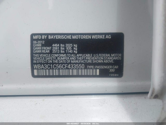 2012 Bmw 328i მანქანა იყიდება აუქციონზე, vin: WBA3C1C56CF433550, აუქციონის ნომერი: 45248627